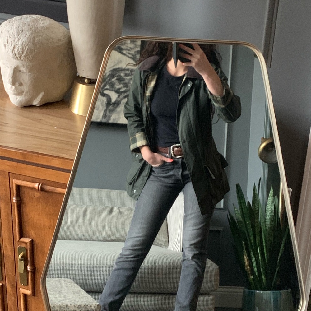 Filson Women’s army green jacket with plaid inside